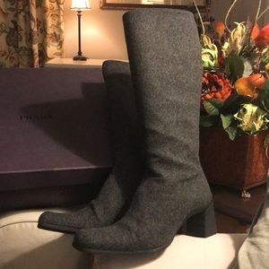 Timeless Prada grey, wool, knee high boots.